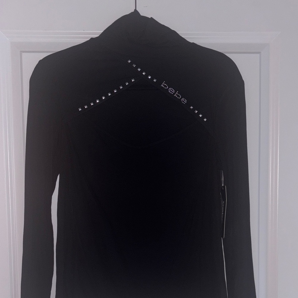 Bebe Black Long Sleeve Top with Rhinestone Accents